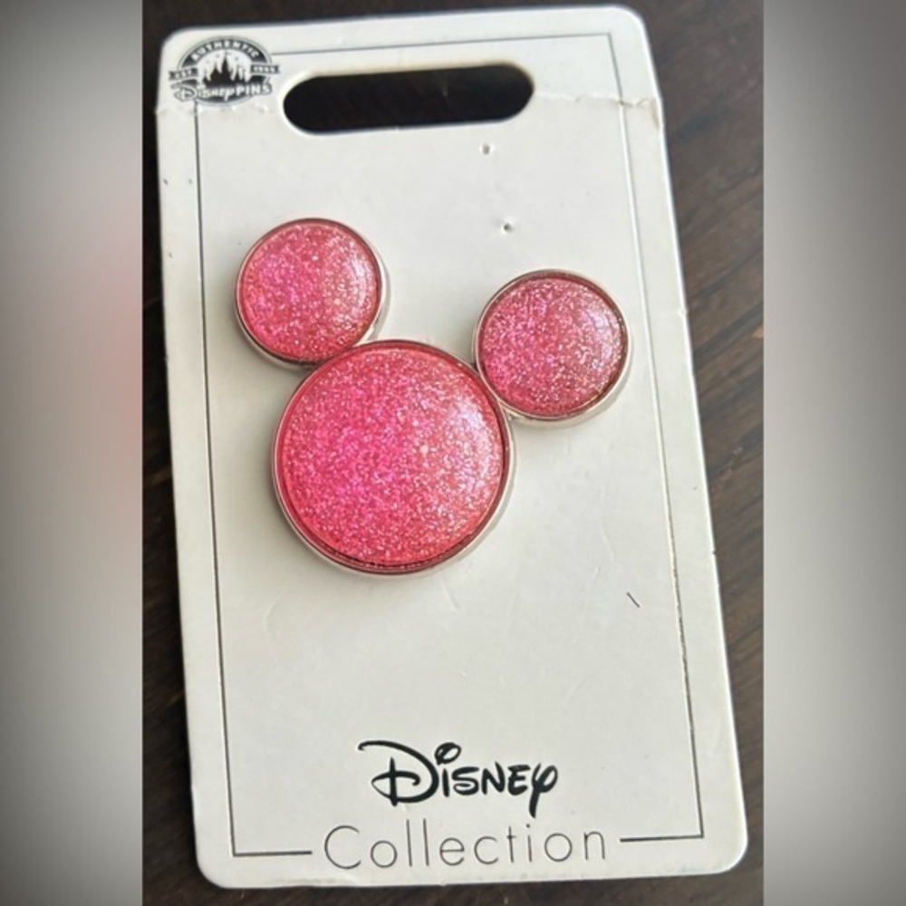 Disney Pink Glitter Mickey Mouse Pin,Vintage Pin 2010.